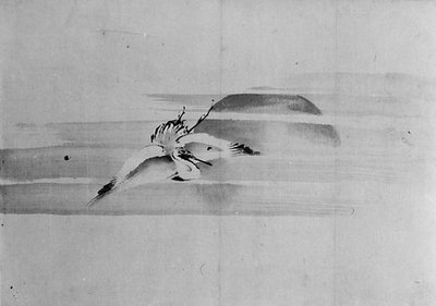 Gru e sole, 19° secolo da Hokusai School.