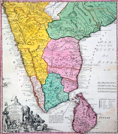 Mappa della Penisola Indiana, 1733 da Homann Heirs Company