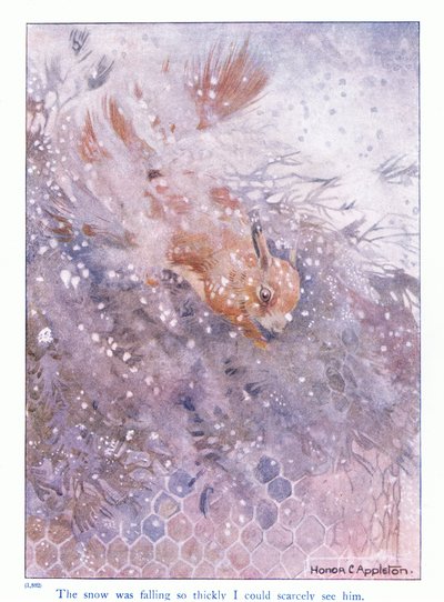 La neve cadeva così fitta che riuscivo a malapena a vederlo, illustrazione da 