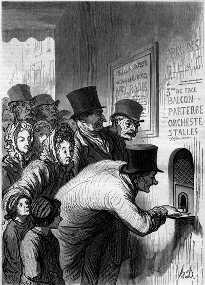 Una finestra teatrale. Caricatura di Honore Daumier (1808-1879). Incisione in 