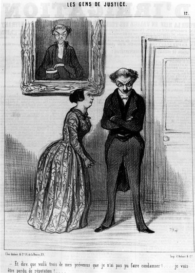 E dire che questi sono tre dei miei imputati che non sono riuscito a condannare!... perdere la reputazione!... , dalla serie “Gens de Justice” di Honoré Daumier. “Charivari” da Honoré Daumier