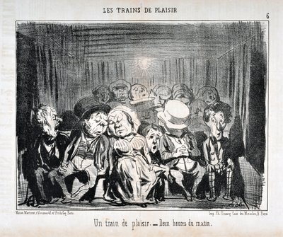 Opera di Honore Daumier (1808-1879) Charivari del 1852: Serie LES TRAINS DE PLAISIR -Un treno di piacere. - Due ore del mattino. MUSEO DI BELLE ARTI - PALAZZO LONGCHAMP, MARSIGLIA da Honoré Daumier