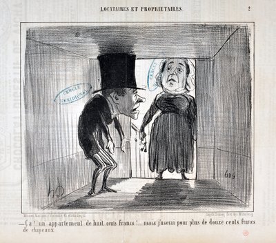 Opera di Honore Daumier (1808-1879) Charivari del 1854: Serie TENNIQUES AND OWNERS "Ca!... un appartamento di ottocento franchi!... ma userò più di milleduecento franchi di cappelli" MUSEO DELLE BELLE ARTI - PALAIS LONGCHAMP, MARSIGLIA da Honoré Daumier