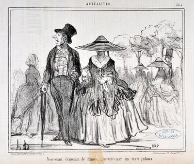 Opera di Honore Daumier (1808-1879) Charivari del 1855: Serie Actualites "Nuovi cappelli da donna, inventati da un marito geloso" MUSEO DELLE BELLE ARTI - PALAIS LONGCHAMP, MARSIGLIA da Honoré Daumier