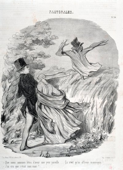 Opera di Honoré Daumier (1808-1879). Charivari del 1845: Serie PASTORALES Come siamo bravi ad avere tanta paura... Pensavo fosse mio marito! MUSEO DELLE BELLE ARTI - PALAZZO LONGCHAMP, MARSIGLIA da Honoré Daumier