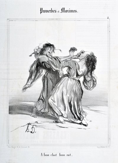Opera di Honoré Daumier (1808-1879). Charivari del 1840: Serie PROVERBES ET MAXIMES A bon chat bon rat MUSEO DELLE BELLE ARTI - PALAZZO LONGCHAMP, MARSIGLIA da Honoré Daumier