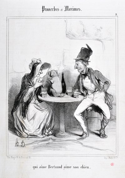 Opera di Honore Daumier (1808-1879). Charivari del 1840: Serie PROVERBES ET MAXIMES - chi ama Bertrand ama il suo cane MUSEE DES BEAUX ARTS - PALAIS LONGCHAMP, MARSEILLE da Honoré Daumier