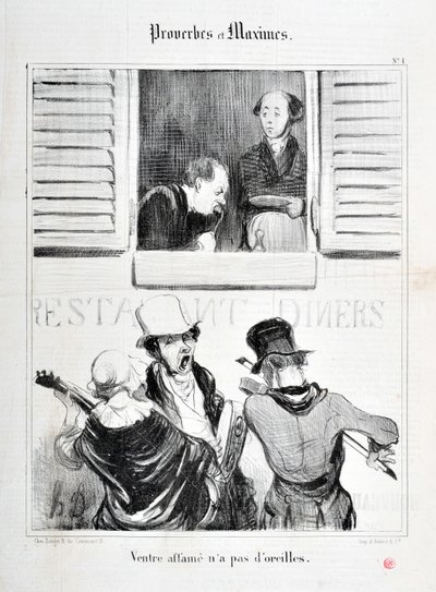 Opera di Honore Daumier (1808-1879). Charivari del 1840: Serie PROVERBES ET MAXIMES - La fame non ha orecchie MUSEE DES BEAUX ARTS - PALAIS LONGCHAMP, MARSEILLE da Honoré Daumier