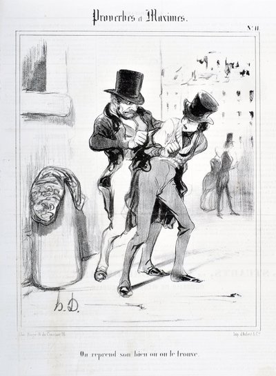 Opera di Honoré Daumier (1808-1879). Charivari del 1840: Serie PROVERBES ET MAXIMES "Riprendiamo la nostra proprietà o la troviamo" MUSEE DES BEAUX ARTS - PALAIS LONGCHAMP, MARSEILLE da Honoré Daumier
