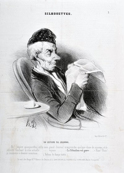 Opera di Honore Daumier (1808-1879) Charivari del 1840: Serie SOUXETTES "La lettura del giornale" MUSEO DELLE BELLE ARTI - PALAIS LONGCHAM da Honoré Daumier