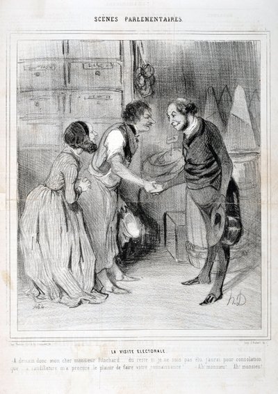 Opera di Honore Daumier (1808-1879) Charivari del 1843: Serie SCENES PARLIAMENTARY. La visita elettorale. MUSEO DELLE BELLE ARTI - PALAZZO LONGCHAMP, MARSIGLIA da Honoré Daumier