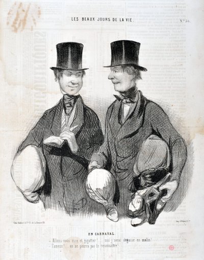 Opera di Honoré Daumier (1808-1879). Charivari del 1845: Serie LES BEAUX DAYS DE LA VIE. A Carnevale -Ridiamo e balliamo! Sarò deluso come intelligente! Famoso! Non possiamo riconoscerti... MUSEO DELLE BELLE ARTI - PALAZZO LONGCHAMP, MARSIGLIA da Honoré Daumier