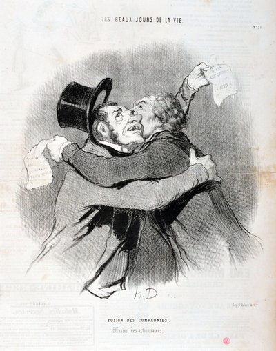 Opera di Honore Daumier (1808-1879) Charivari del 1845: Serie LES BEAUX DAYS DE LA VIE. Fusione di società - Esito degli azionisti. MUSEO DELLE BELLE ARTI - PALAZZO LONGCHAMP, MARSIGLIA da Honoré Daumier