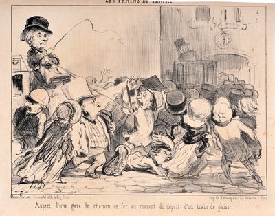 Opera di Honoré Daumier (1808-1879). Charivari del 1852: Serie LES TRAINS DE PLAISURE Aspetto di una stazione ferroviaria al momento della partenza di un treno di piacere MUSEE DES BEAUX ARTS - PALAIS LONGCHAMP, MARSEILLE da Honoré Daumier