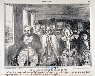 Opera di Honore Daumier (1808-1879) Charivari del 1855: Serie Actualites de voyage en railroad - Ecco più di otto giorni che non è successo un incidente su questa linea... non può durare a lungo così... mi dispiace aver preso questo treno da Honoré Daumier