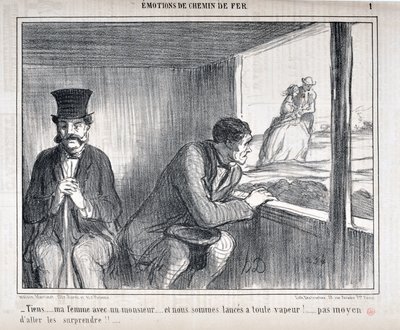 Opera di Honoré Daumier (1808-1879) Charivari del 1858: Serie EMOZIONI IN Ferrovia -Tieni... mia moglie con un signore... e siamo lanciati a tutta velocità!... nessun modo per sorprenderli!! MUSEO DELLE BELLE ARTI - PALAZZO LONGCHAMP, MARSIGLIA da Honoré Daumier
