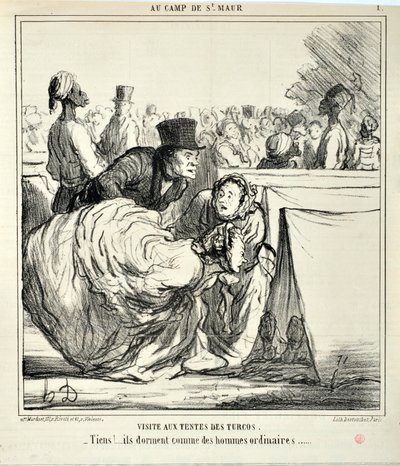 Opera di Honore Daumier (1808-1879) Charivari del 1859: Serie AU CAMP DE SAINT MAUR Visita alle tende dei turchi. 