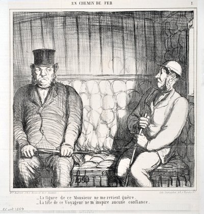 Opera di Honoré Daumier (1808-1879). Charivari del 1864: Serie LES CHAINS DE RAILWAY -La figura di questo signore non mi torna. - la testa di questo viaggiatore non mi ispira fiducia MUSEO DELLE BELLE ARTI - PALAZZO LONGCHAMP, MARSIGLIA da Honoré Daumier