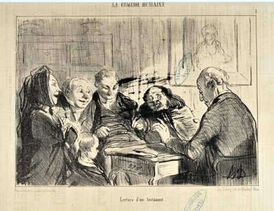 Opera di Honore Daumier (1808-1879) In "Le Charivari" del 20 dicembre 1853: Serie LA COMEDIE HUMAN "Lettura di un testamento" MUSEO DELLE BELLE ARTI - PALAIS LONGCHAMP, MARSIGLIA da Honoré Daumier