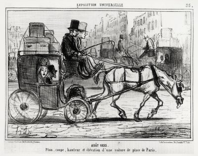 Agosto 1855, esposizione universale: pianta, taglio, altezza ed elevazione di una carrozza parigina (illustrazione di Honoré Daumier, pubblicata in Charivari, 4 settembre) da Honoré Daumier