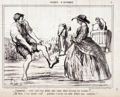 Caricatura sui vendemmiatori che calpestano l