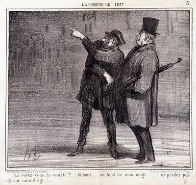 Cartone animato sulla scienza. Serie sulla "Cometa del 1857": "Vedi il comitato?..." Un ladro distrae la sua vittima. Incisione di Honore DAUMIER (1808-1879). Estratto dal giornale "Le Charivari" 19 marzo da Honoré Daumier