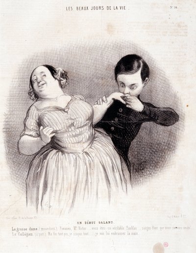Vignetta sulla coppia. Serie "I bei giorni della vita": "Un inizio galante...". Incisione di Honoré Daumier (1808-1879). Estratto dal giornale "Le Charivari" 10 luglio da Honoré Daumier