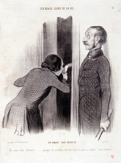 Vignetta sulla coppia. Serie "I bei giorni della vita": "Un amante troppo felice...". Incisione di Honoré Daumier (1808-1879). Estratto dal giornale "Le Charivari" 1 settembre da Honoré Daumier