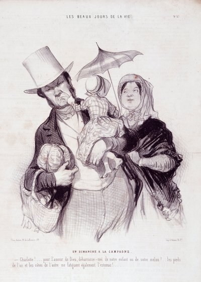 Vignetta sulla famiglia. Serie "I bei giorni della vita": "Una domenica in campagna...". Incisione di Honoré Daumier (1808-1879). Estratto dal giornale "Le Charivari" 21 luglio da Honoré Daumier