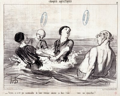 Cartone animato sui turisti in vacanza al mare. Serie “Les Bains de Mer”: “Schizzo acquatico. Vediamo, non è ragionevole agitarsi così nell