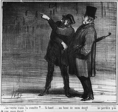Vedi la cometa? su... alla fine del mio dito... non perdere di vista il mio dito!... , cartone animato di Honore Daumier (1808-1879). "Charivari" da Honoré Daumier
