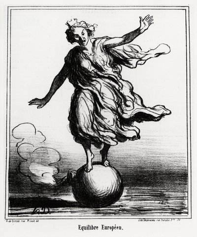 Equilibrio europeo. Illustrazione di Honore Daumier (1808-1879), pubblicata nelle notizie, "Charivari", datata 3 aprile da Honoré Daumier