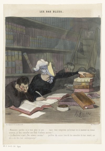 Figure dietro un tavolo di lettura in una biblioteca pubblica da Honoré Daumier