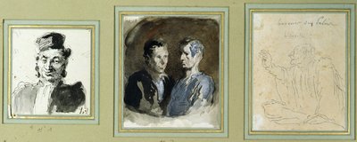 Vista frontale di un avvocato, due imputati e un litigante da Honoré Daumier