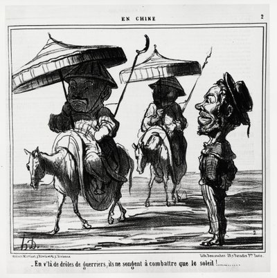 In questi guerrieri divertenti, pensano solo a combattere il sole. Nella serie En Chine, illustrazione di Honore Daumier (1808-1879), pubblicata in "Charivari", datata 8 gennaio da Honoré Daumier