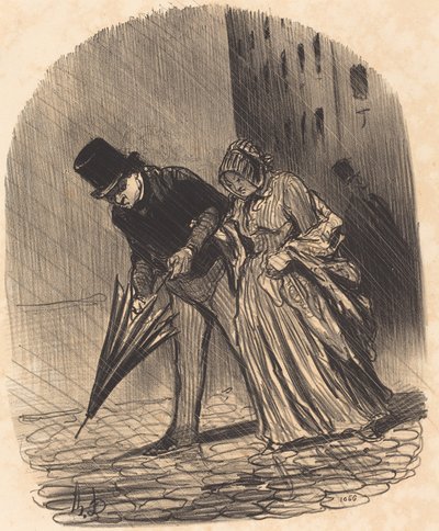 Inconveniente di un ombrello a molle troppo complicate da Honoré Daumier