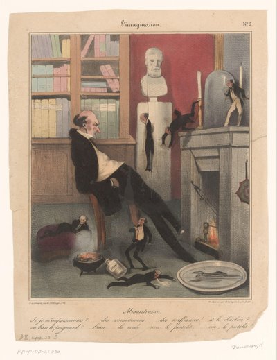 Caricatura di un misantropo che pensa a come suicidarsi da Honoré Daumier