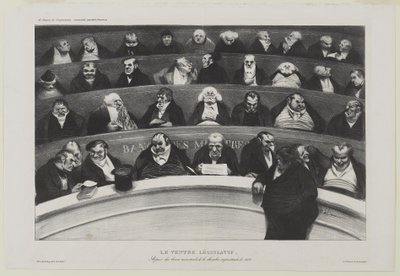 Le Ventre Législatif: Aspetto dei banchi ministeriali della camera prostituita del 1834 da Honoré Daumier