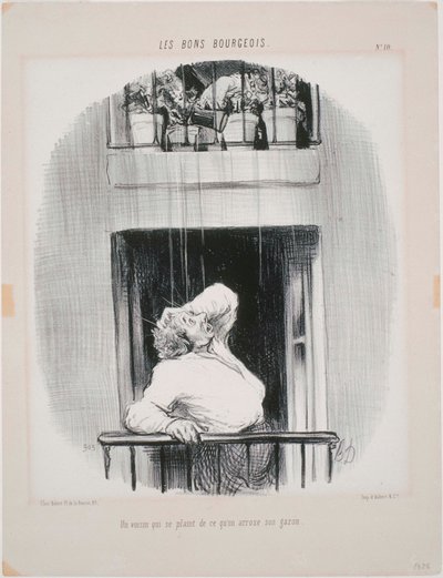 I Buoni Borghesi- Un vicino che si lamenta di essere annaffiato da Honoré Daumier