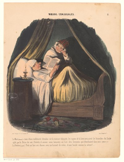 Uomo che legge a letto con la moglie accanto da Honoré Daumier