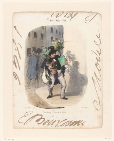 Uomo porta piante per sua moglie da Honoré Daumier