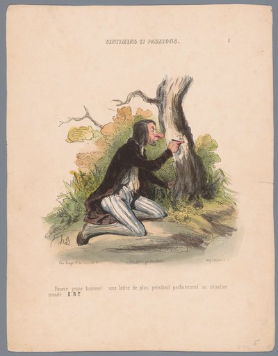 Uomo che incide iniziali nella corteccia di un albero da Honoré Daumier