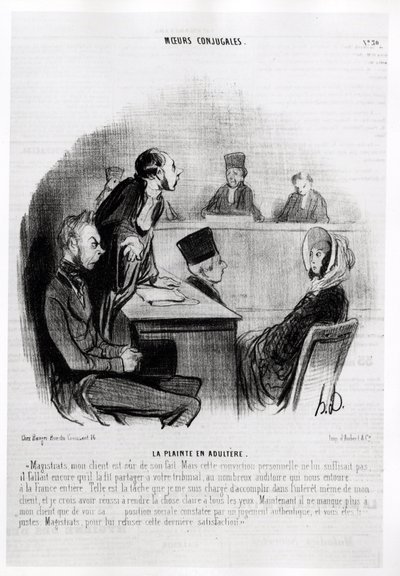 Matrimonio: Denuncia di adulterio. Illustrazione di Honore Daumier (1808-1879), pubblicata nelle notizie in "Charivari", datata 20 novembre 1840. da Honoré Daumier