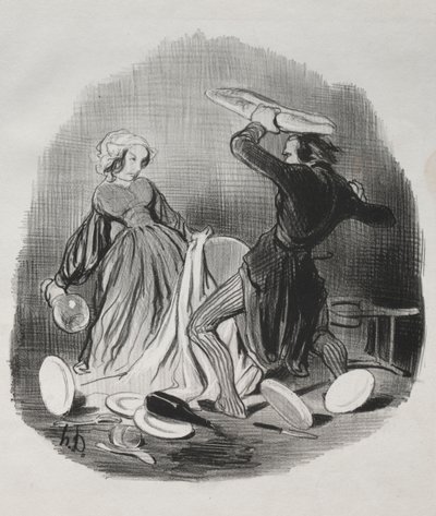 Costumi matrimoniali: Ah! pensi che tua moglie non ti fornisca abbastanza, villano... da Honoré Daumier
