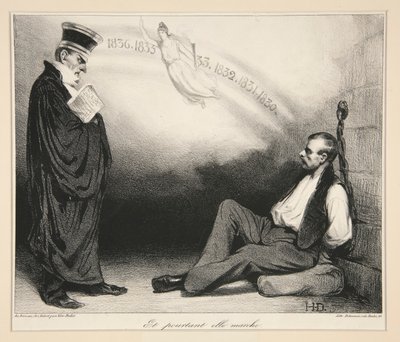 Moderne Galilée. Et pourtant elle marche. (Un Galileo moderno. Eppure si muove), pl. 436 dal giornale La Caricature no. 209 da Honoré Daumier