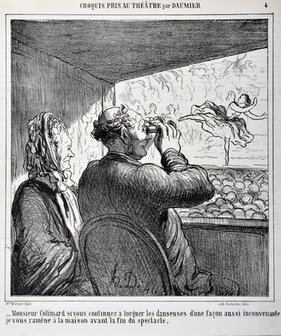 Sig. Colimard, se continui a guardare le ballerine in modo così inappropriato, ti porterò a casa prima che lo spettacolo finisca. Incisione di Honore Daumier in "Le Charivari". Palais Longchamp, Musee des Beaux Arts de Marseille da Honoré Daumier