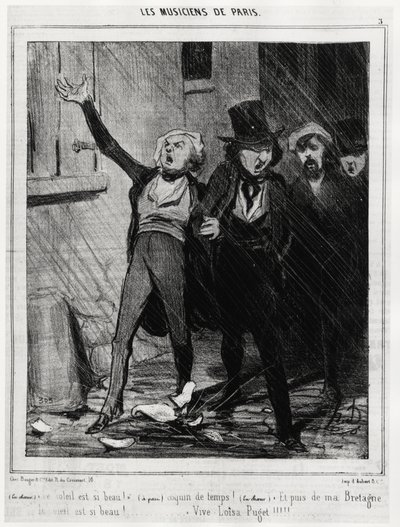 Musicisti di Parigi: "Il sole è così bello!... Tempo brutto!... E poi dalla Bretagna, il cielo è così bello!... Viva Loisa Puget" (1810-1889, compositrice di musica romantica). Illustrazione di Honore Daumier (1808-1879), pubblicata nelle notizie in "Chari da Honoré Daumier
