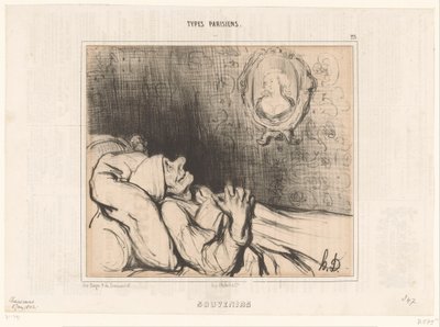 Vecchio a letto guarda il ritratto di una giovane donna (Souvenirs) da Honoré Daumier