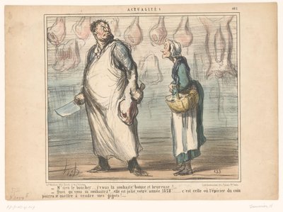Vecchia donna parla a un macellaio da Honoré Daumier