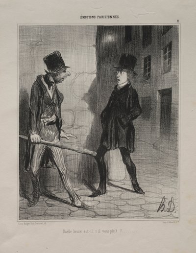 Emozioni parigine, tavola 11: Che ore sono per favore, 24 novembre 1839 da Honoré Daumier